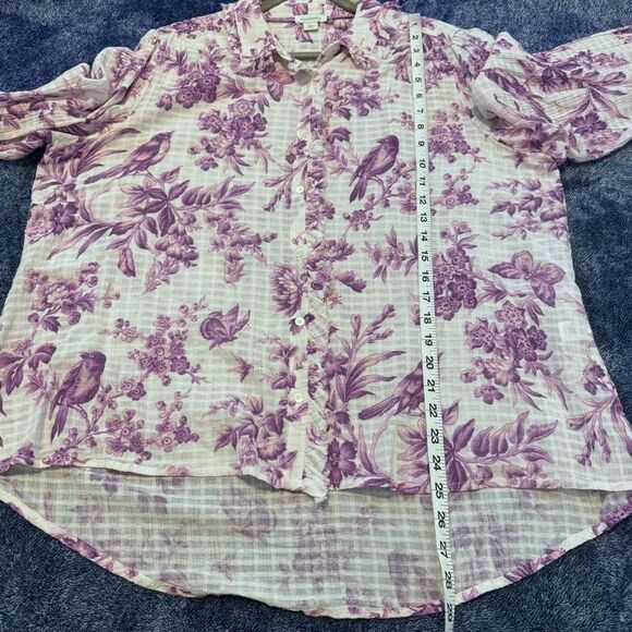 Sundance Chantilly Blooms Birds Novelty Print Cotton Gauze Button Down Shirt L - Picture 10 of 12